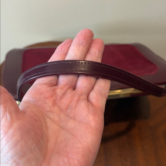 Town & Country Vintage 50’s Satchel Shoulder bag  burgundy red wine Suede Patent - Picture 9 of 13